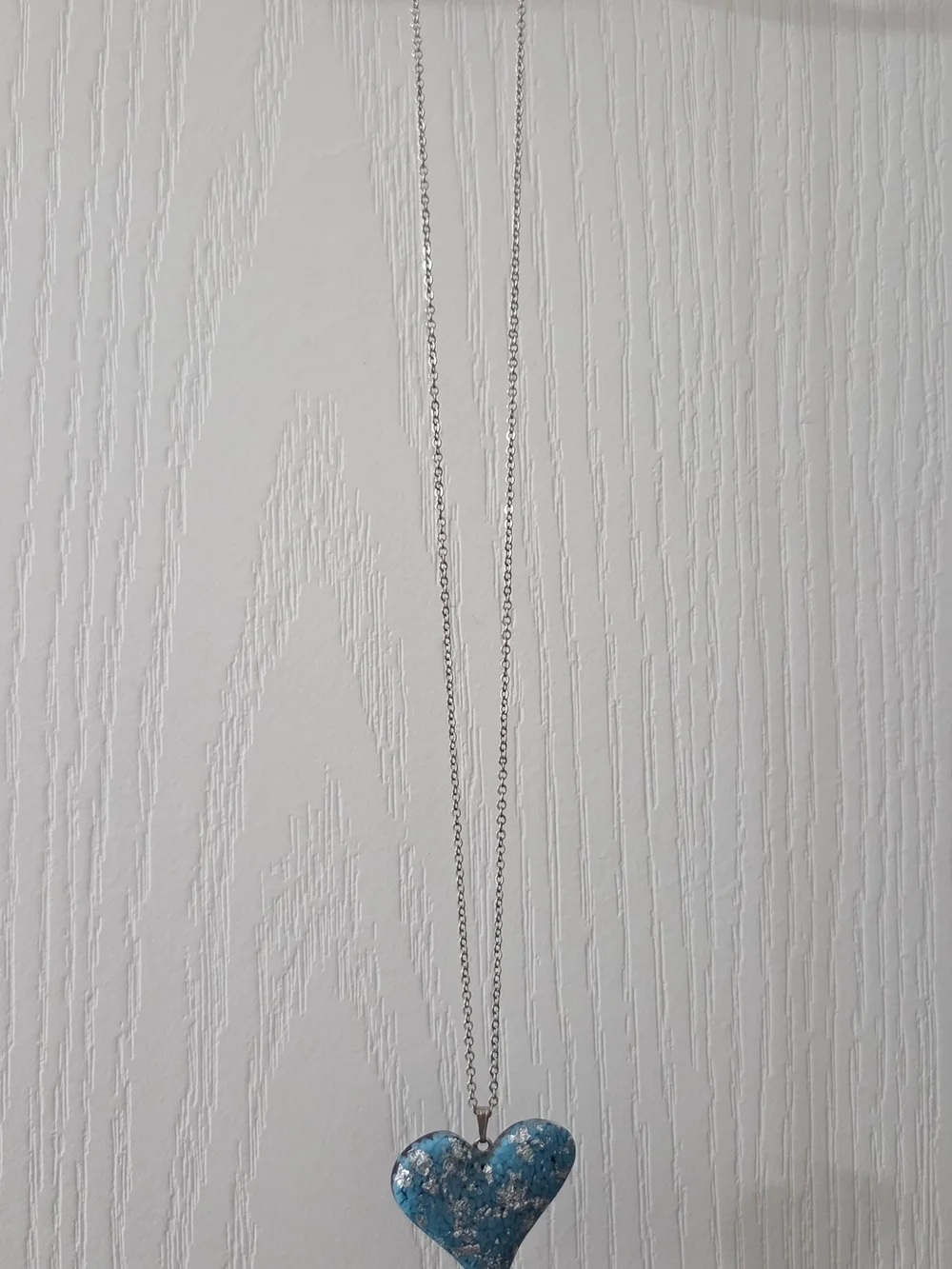 Turquoise Heart Pendant Necklace with Silver Flake Accents